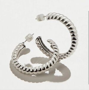 Luv AJ XL Ridged Silver Hoop Earrings